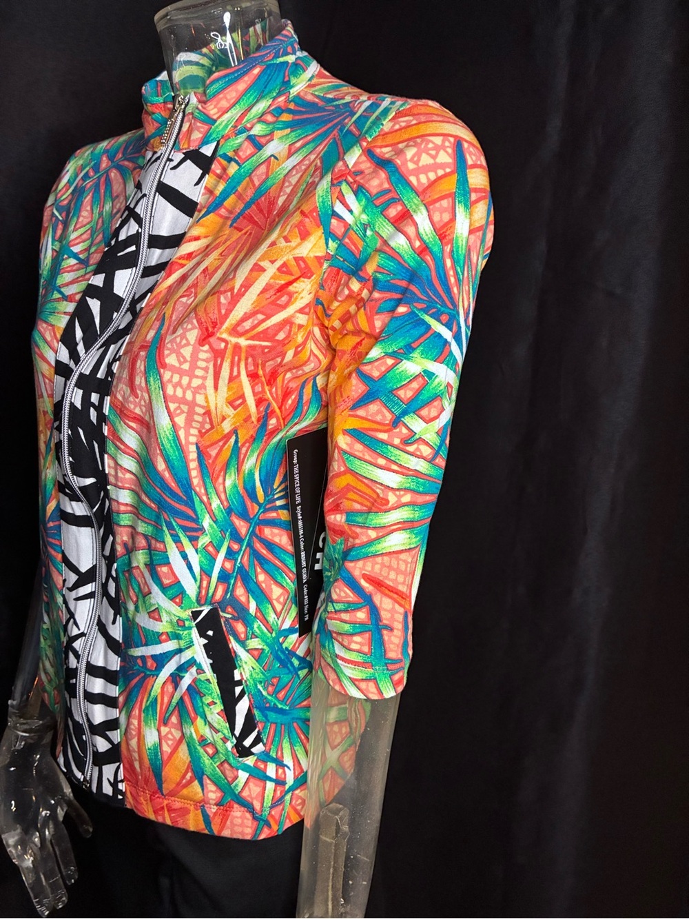 Onque Casuals Bright Guava Tropical Print Stretch Top - Picture 7 of 12
